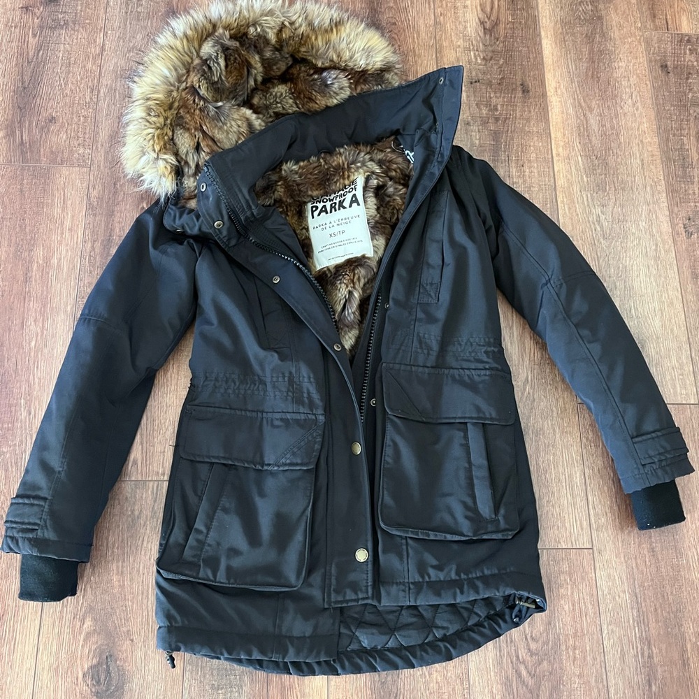 Women's Black Jacket with Faux Fur Hoodie